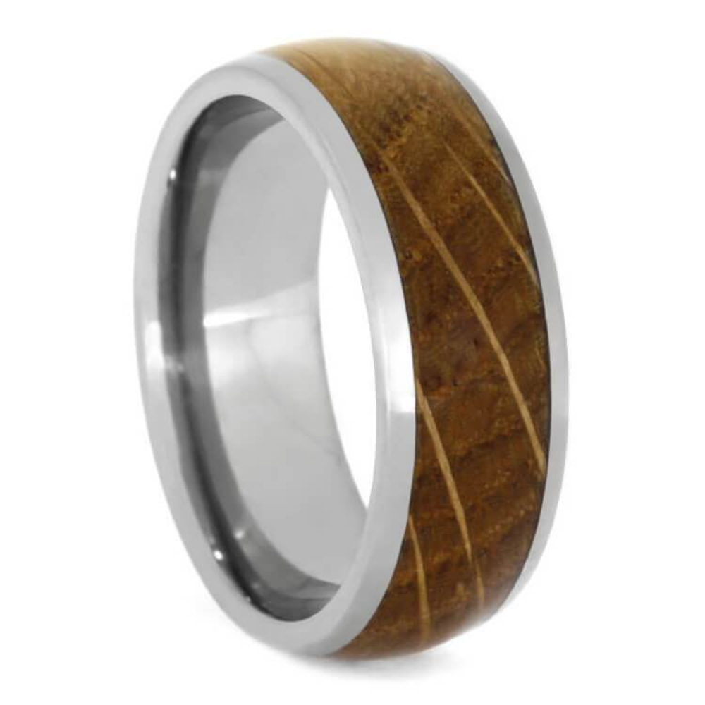  WHISKEY BARREL OAK WOOD RING, TITANIUM WEDDING BAND