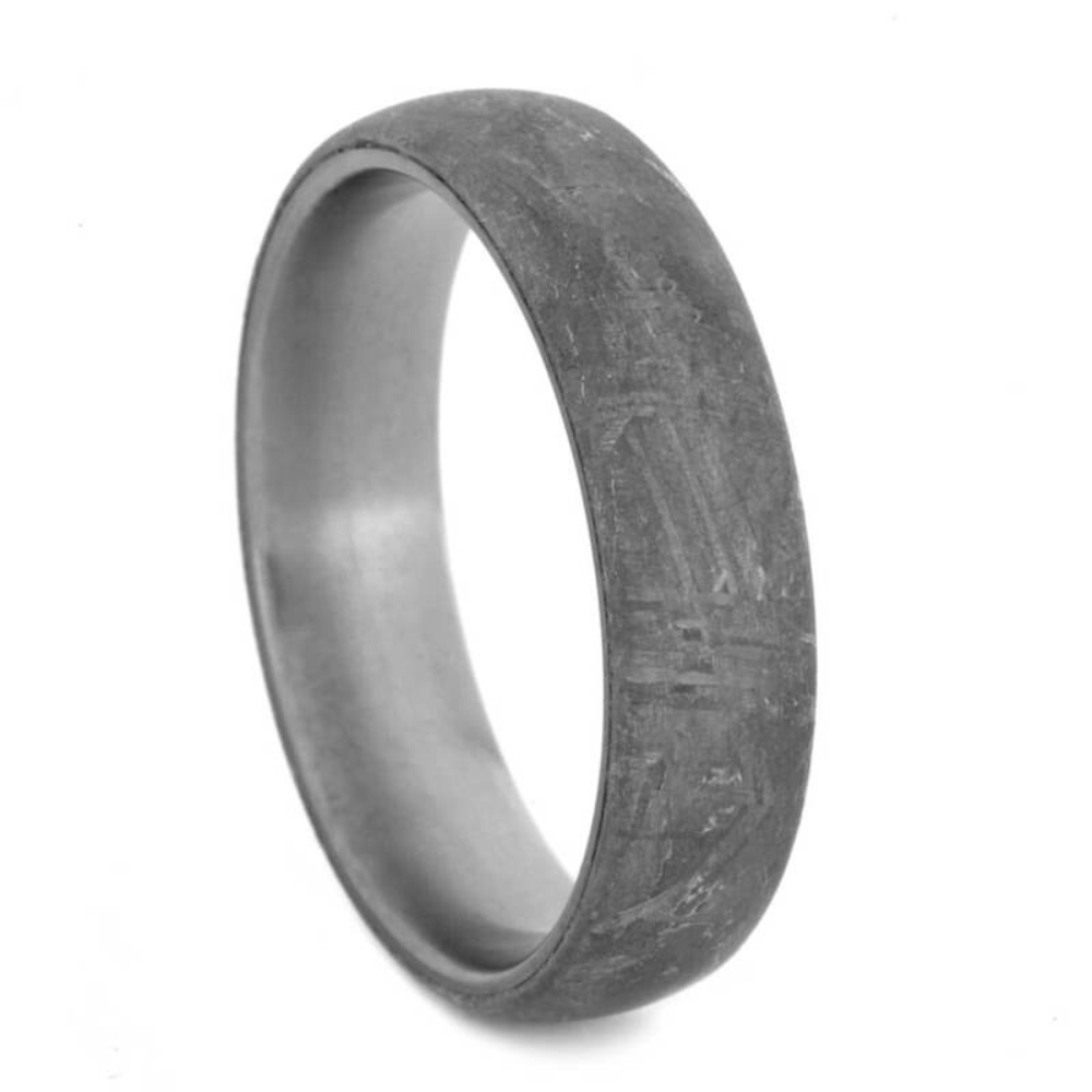  METEORITE BAND, TITANIUM RING WITH GIBEON METEORITE OVERLAY