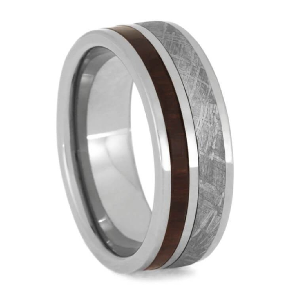  Gibeon Meteorite, Interchangeable Bolivian Rosewood 8mm Titanium Comfort-Fit Wedding Ring