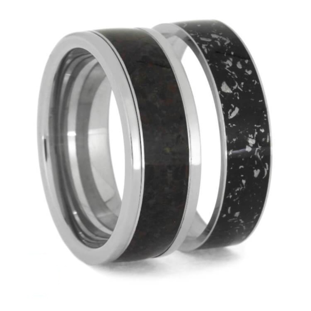 Interchangeable Dinosaur Bone Ring With Black Stardust, Titanium Band