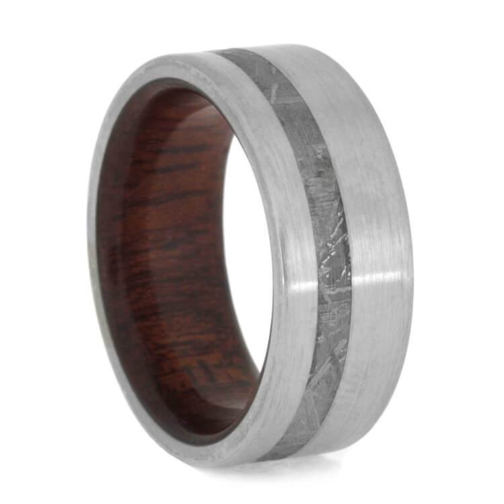   Titanium Overlay, Gibeon Meteorite, Bloodwood Sleeves 8mm Brushed Titanium Comfort-Fit Wedding Band