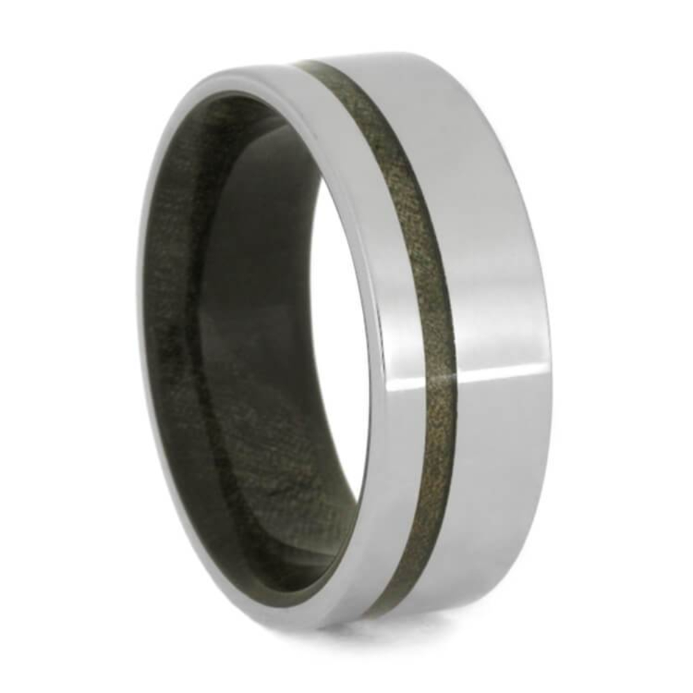   Titanium Overlay, Buckeye Burl Sleeves 8mm Titanium Comfort-Fit Wedding Band