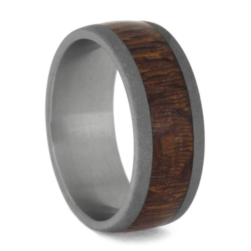 B Leopard Wood 8mm Sandblasted Titanium Comfort-Fit Wedding Band