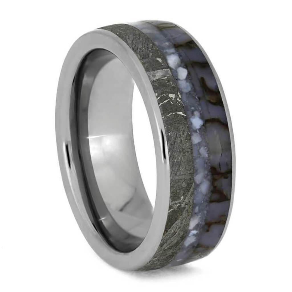 Mother of Pearl, Meteorite, Dinosaur Bone Comfort-Fit Titanium Wedding Band