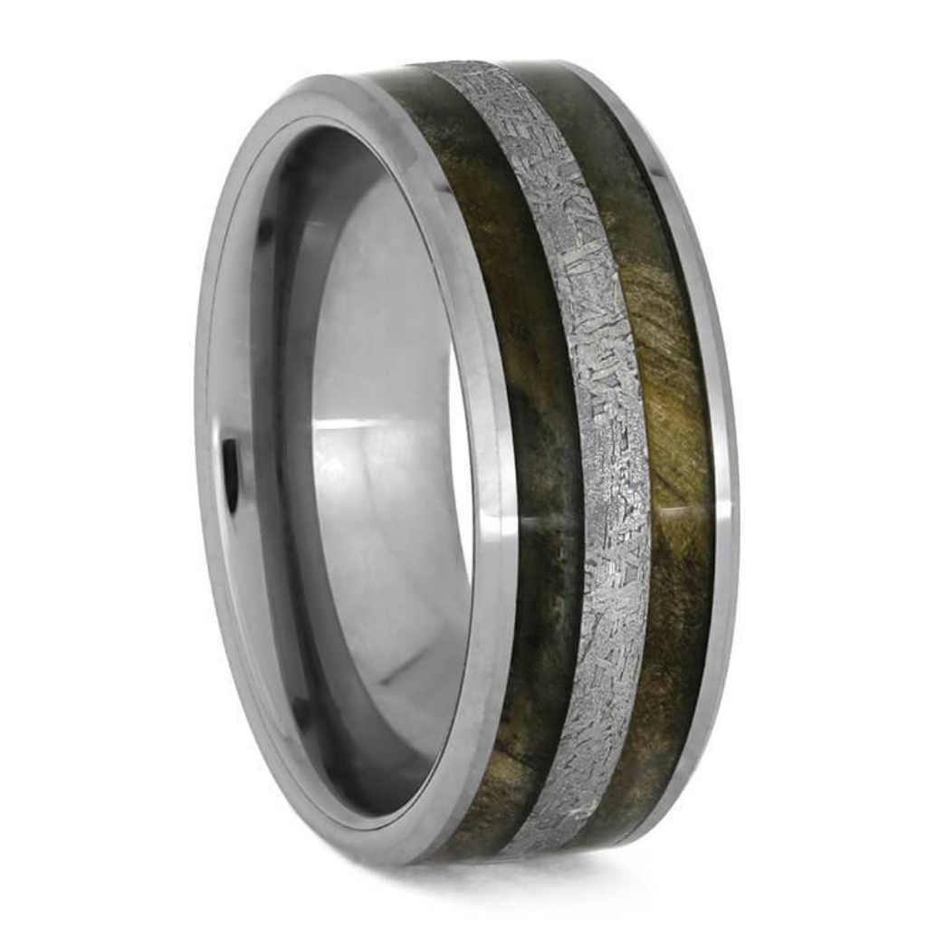   Gibeon Meteorite, Buckeye Elder Burl Wood 8mm Tungsten Comfort-Fit Wedding Band