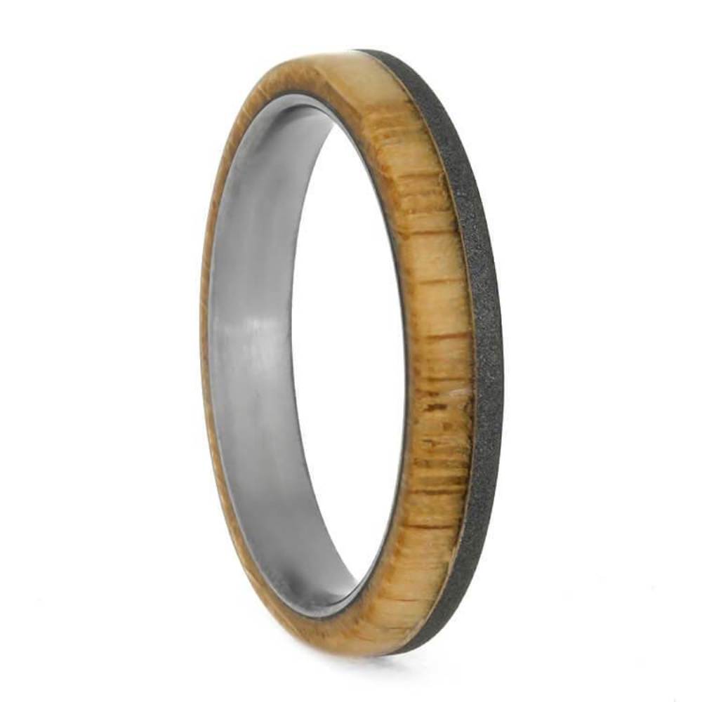 Oak Wood 3mm Comfort-Fit Sandblasted Titanium Wedding Band