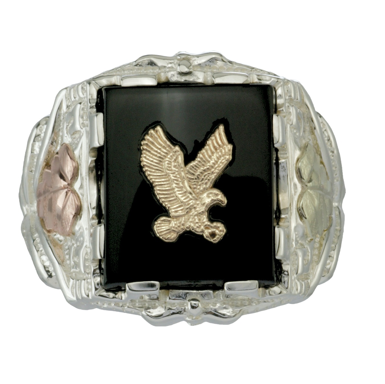 Sterling Silver Men's Eagle Ring with Black Hills Gold motif.