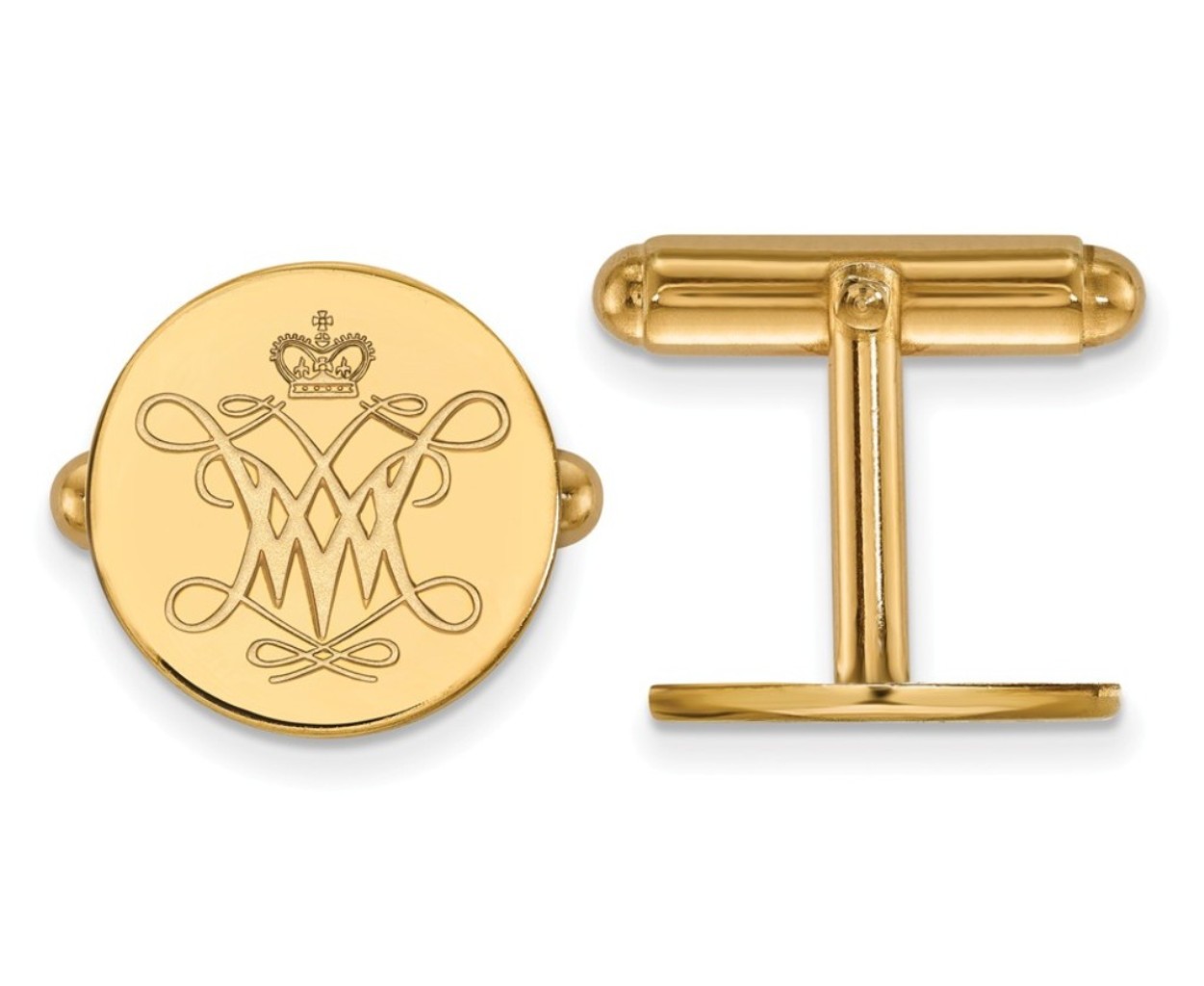 14k Yellow Gold College of William & Mary cuff links, proudly made in the USA.