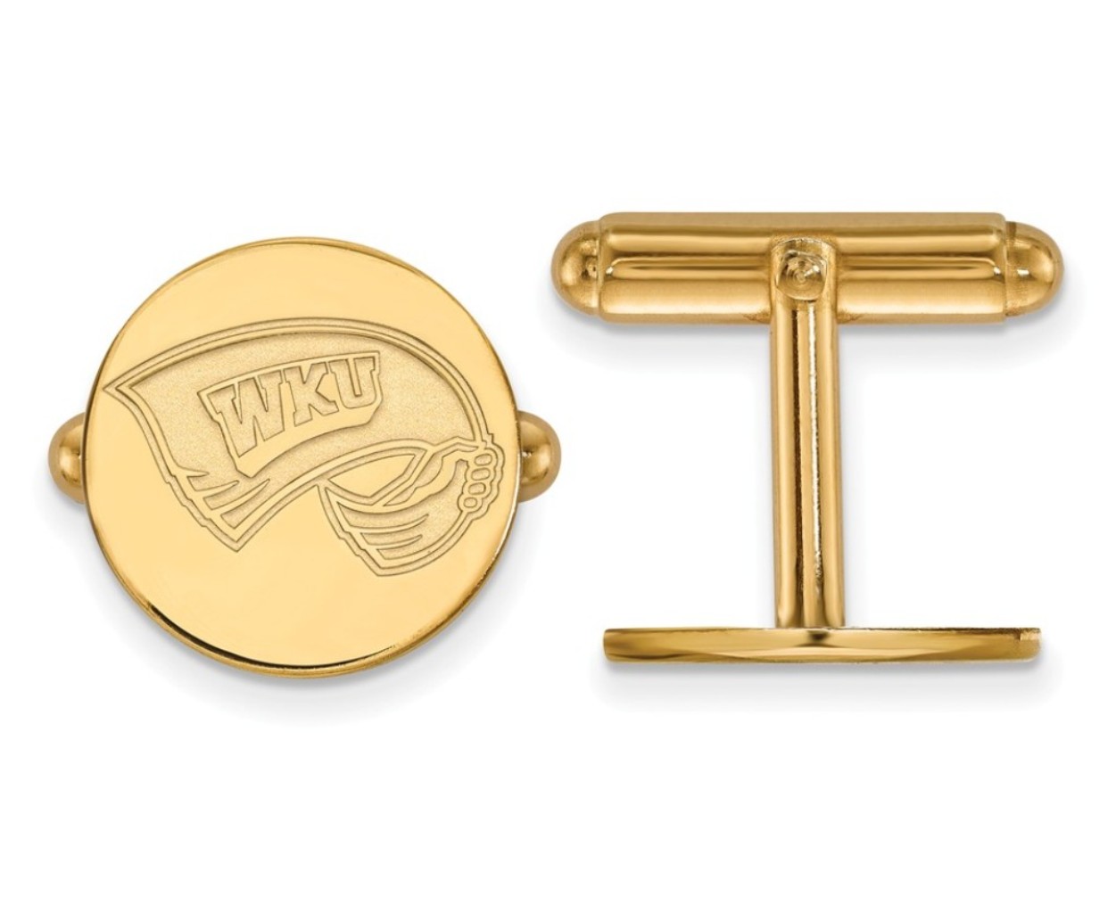 14k Yellow Gold Western Kentucky University cuff links, proudly made in the USA.