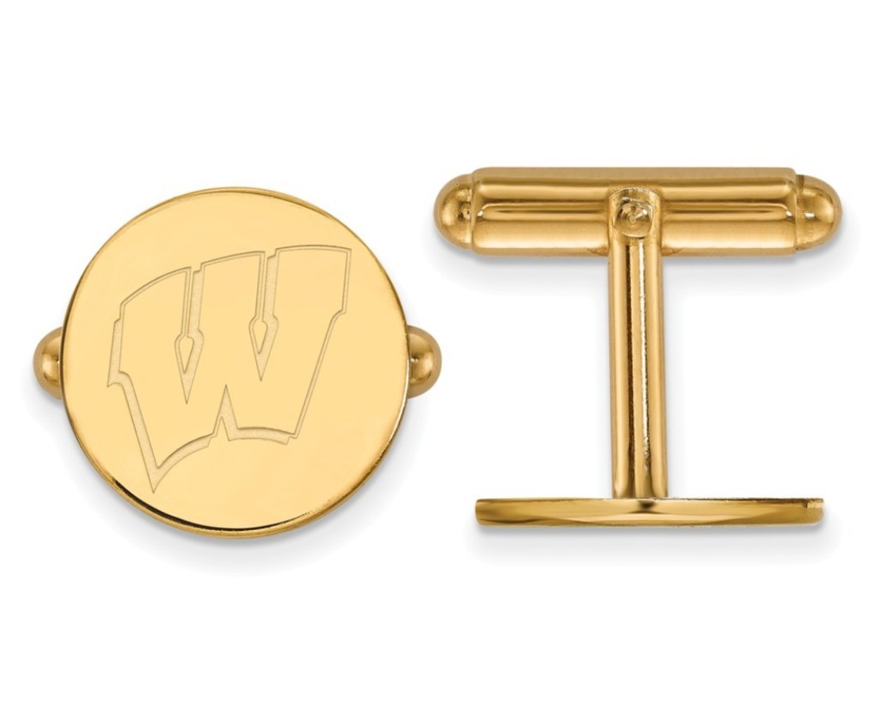 14k Yellow Gold University Of Wisconsin cuff links, proudly made in the USA.