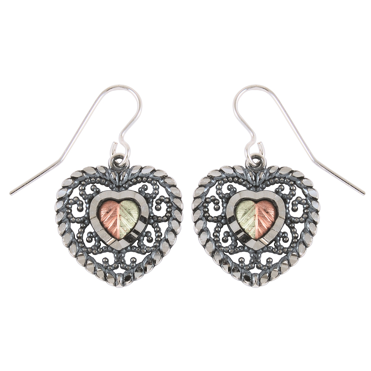 Heart with Leaves Earrings, Sterling Silver