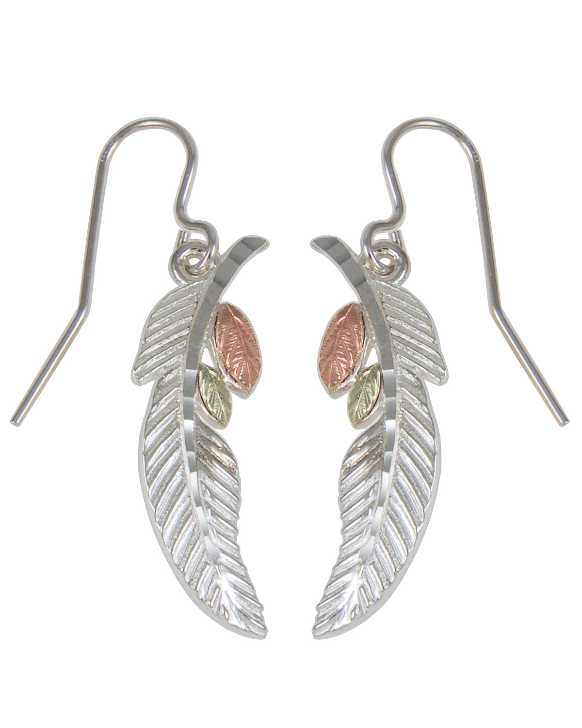 Diamond-Cut Feather and Leaf Earrings Sterling Silver