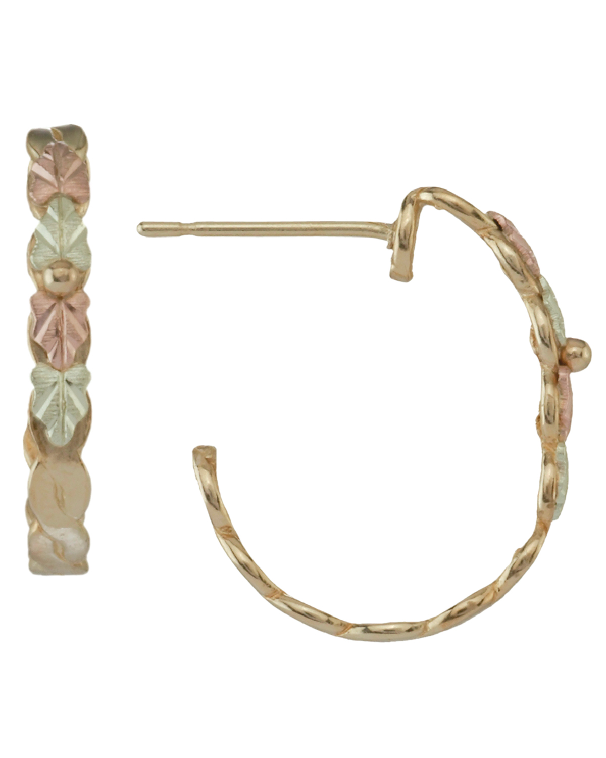 Hoop Earrings in Black Hills Gold Motif. 