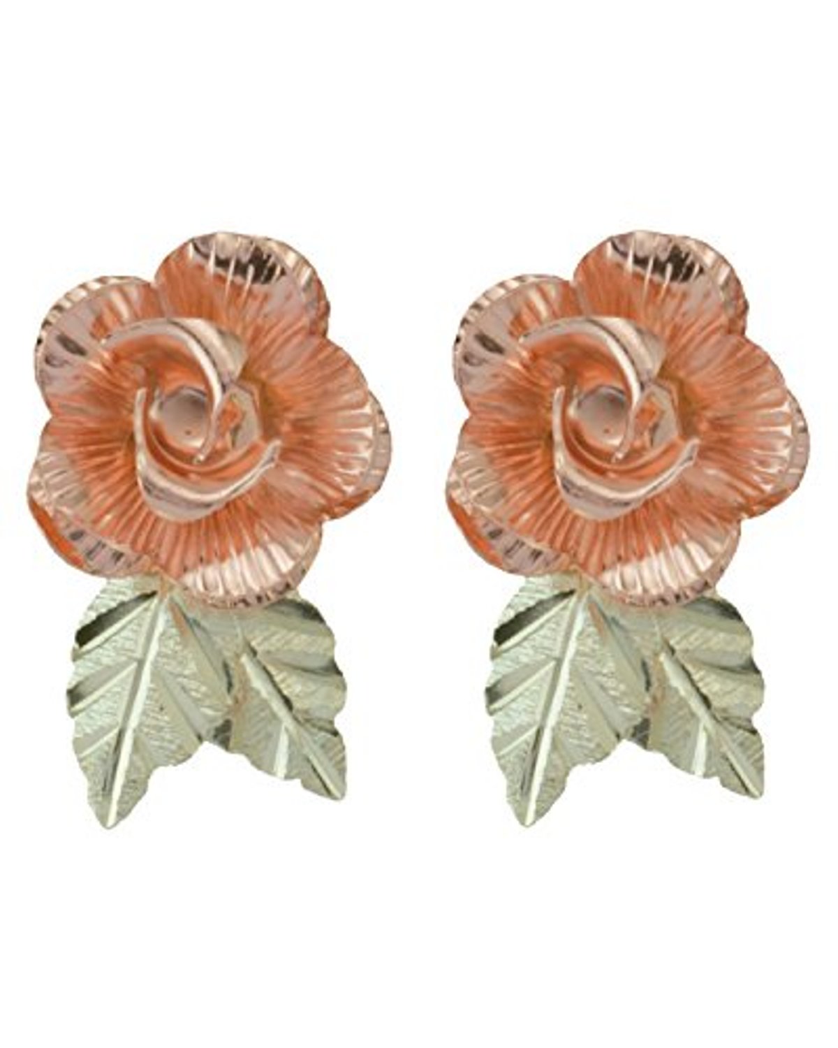 Rose earrings, Black Hills Gold motif, 10kyg. 
