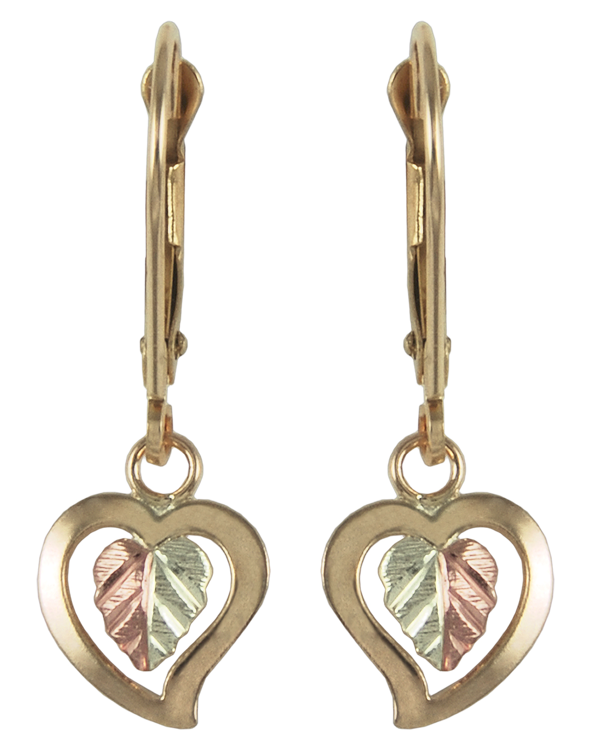 Heart shaped Earrings, Black Hills Gold motif, 10kyg. 