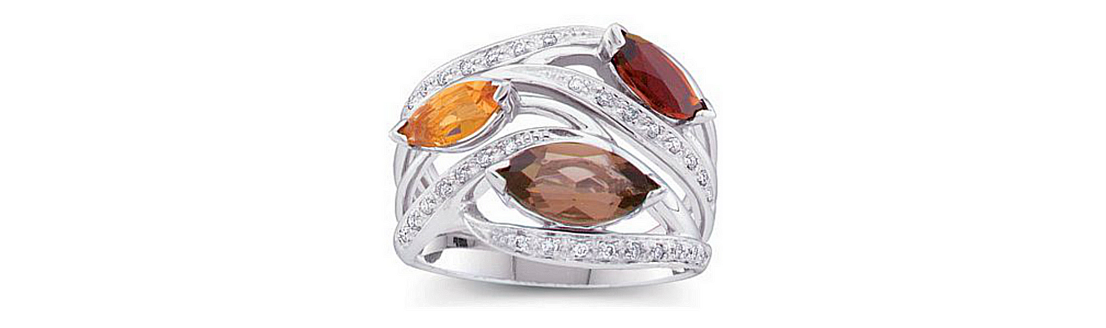 Diamond with Smoky Quartz, Madeira Citrine; Citrine Ring, 14k White Gold (1/2 Ctw, Color H -I, Clarity I1). 