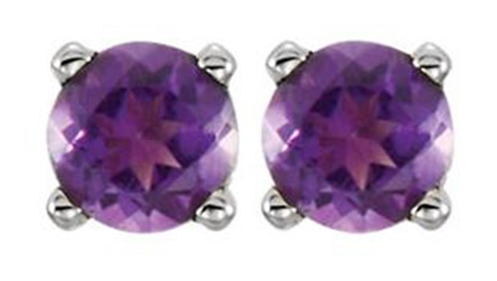 Genuine Amethyst Youth Earrings, Rhodium-Plated 14k White Gold
