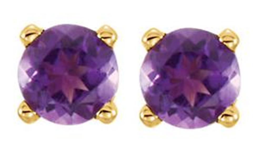 Genuine Amethyst Youth Earrings, 14k Yellow Gold
