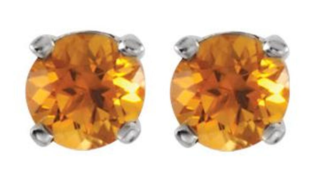 Genuine Citrine Youth Earrings, Rhodium-Plated 14k White Gold
