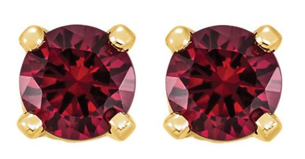 Genuine Mozambique Garnet Youth Earrings, 14k Yellow Gold
 