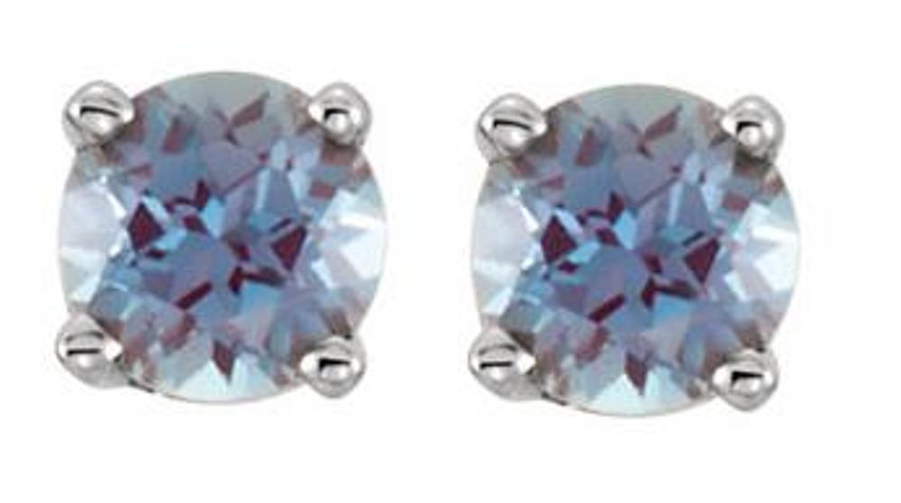 Lab-Created Alexandrite Youth Earrings, Rhodium-Plated 14k White Gold 
