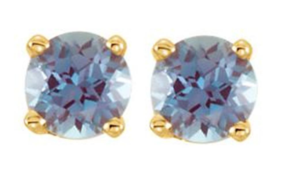 Lab-Created Alexandrite Youth Earrings, 14k Yellow Gold 
