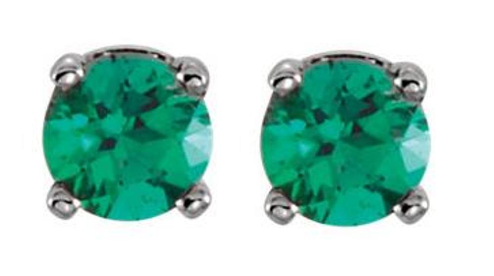 Lab-Created Emerald Youth Earrings, 14k White Gold 
