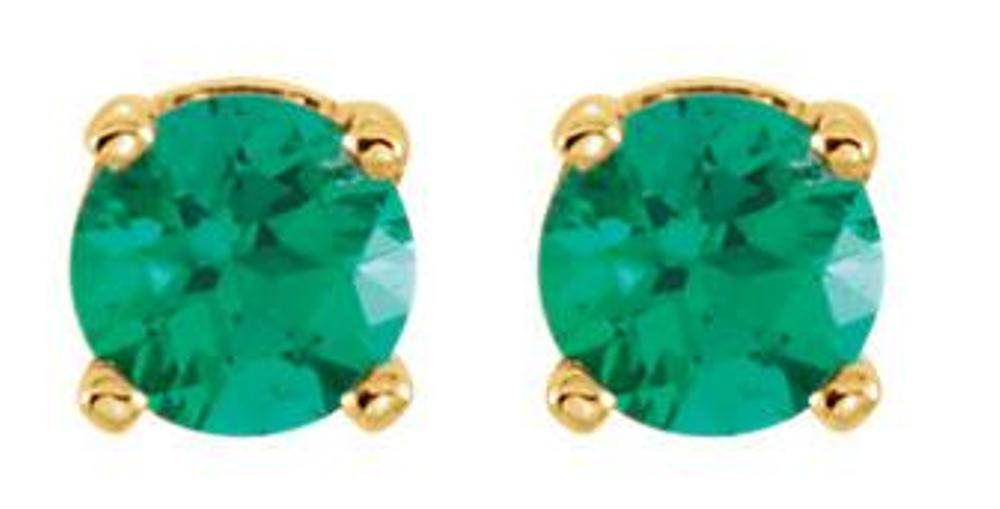 Lab-Created Emerald Youth Earrings, 14k Yellow Gold 
