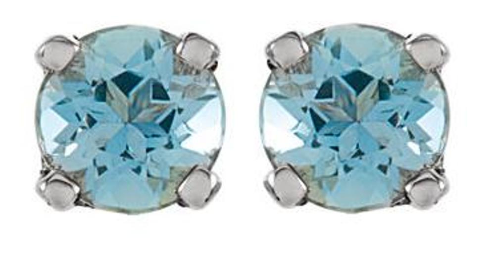 Genuine Aquamarine Youth Earrings, Rhodium-Plated 14k White Gold
