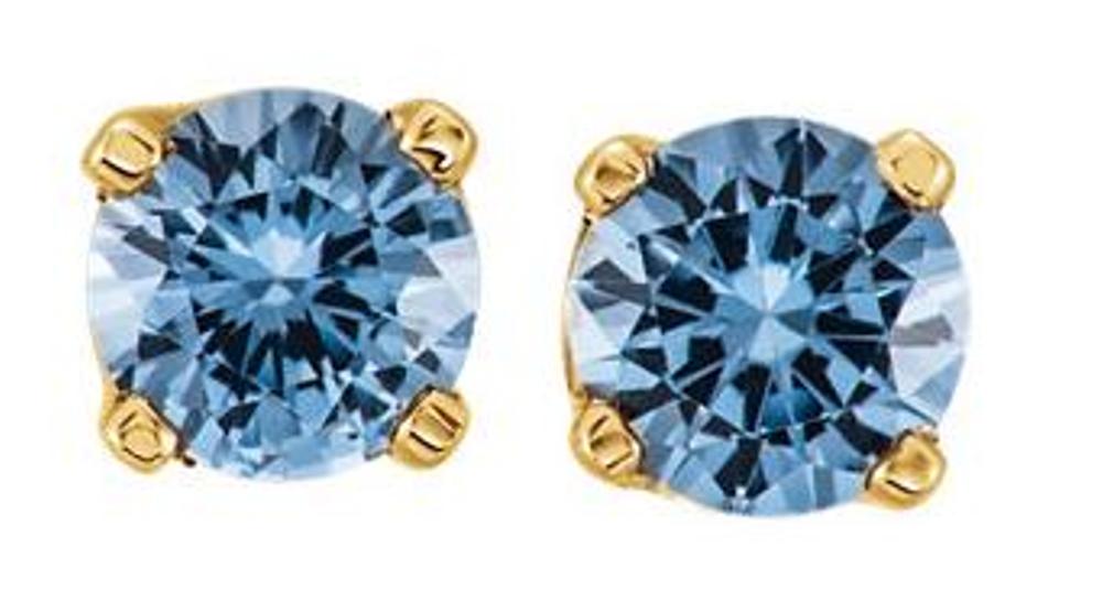 Genuine Aquamarine Youth Earrings, 14k Yellow Gold
