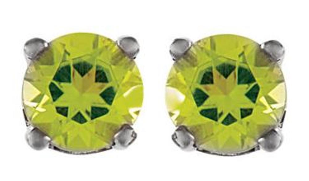 Genuine Peridot Youth Earrings, Rhodium-Plated 14k White Gold 
