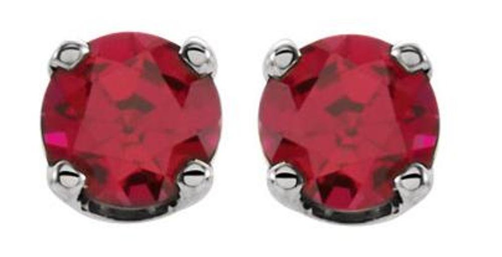 Lab-Created Ruby Youth Earrings, Rhodium-Plated 14k White Gold
