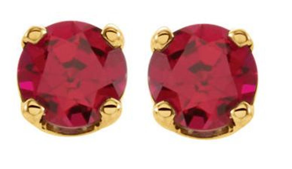 Lab-Created Ruby Youth Earrings, 14k Yellow Gold
