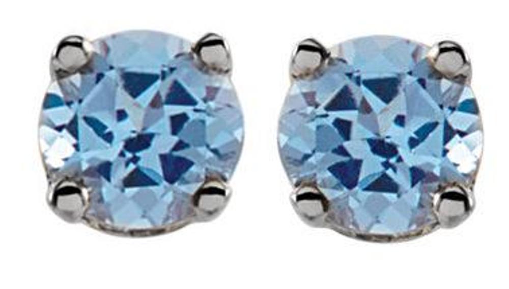 Genuine Swiss Blue Topaz Youth Earrings, Rhodium-Plated 14k White Gold
