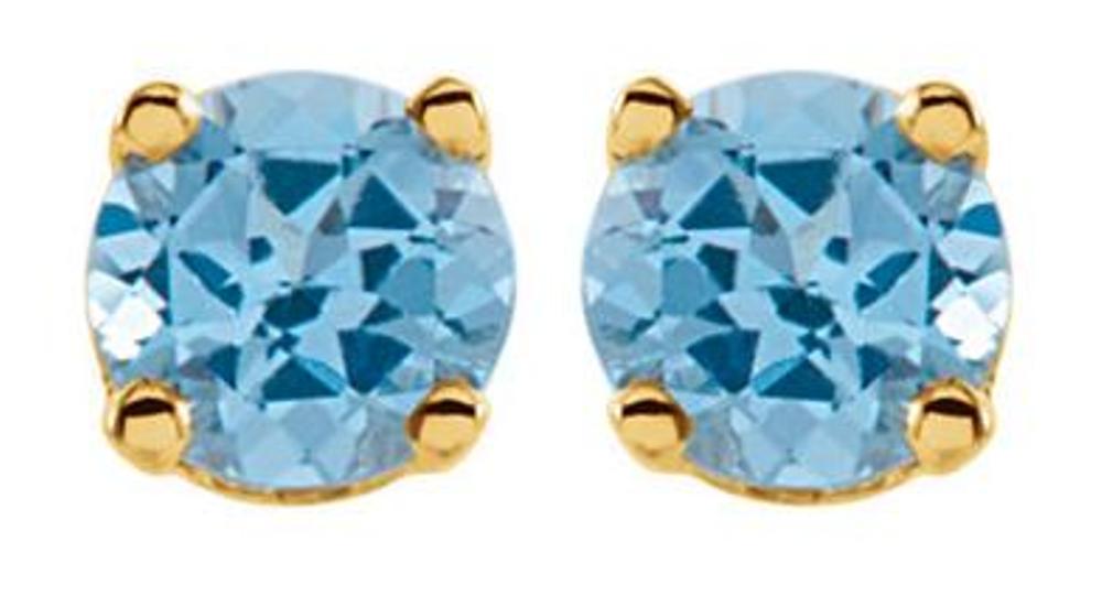 Genuine Swiss Blue Topaz Youth Earrings, 14k Yellow Gold
