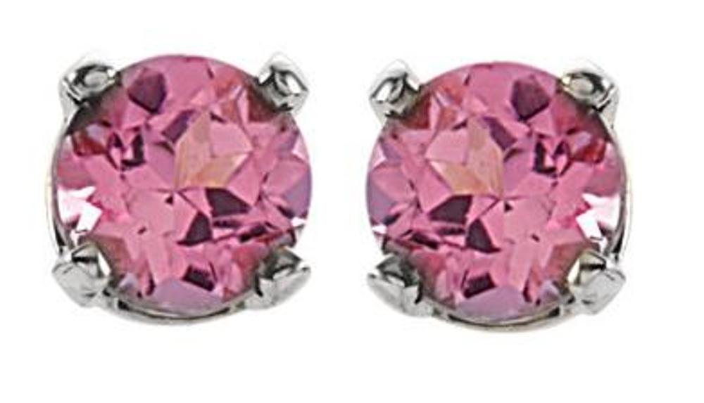 Genuine Pink Tourmaline Youth Earrings, Rhodium-Plated 14k White Gold
