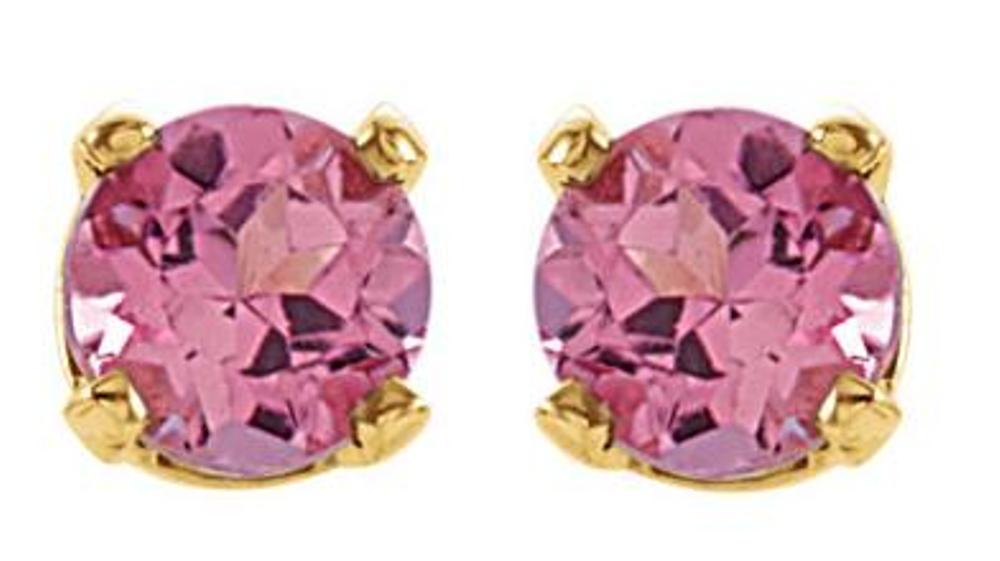 Genuine Pink Tourmaline Youth Earrings, 14k Yellow Gold
