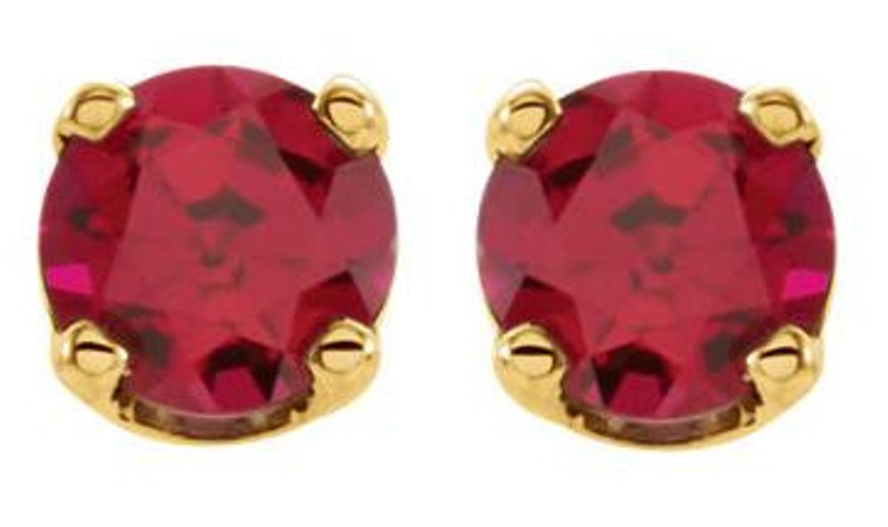 Created  Ruby Youth Earrings, 14k Yellow Gold
