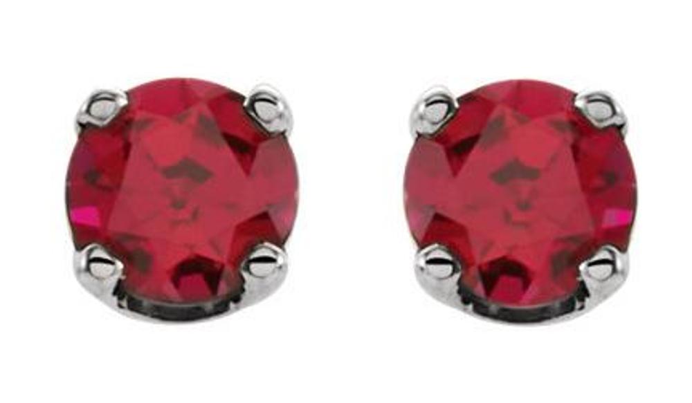 Created Ruby Youth Earrings, Sterling Silver
