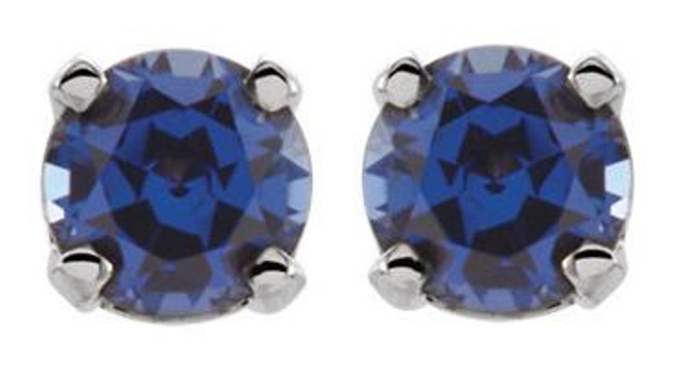 Created  Blue Sapphire Youth Earrings , Rhodium-Plated 14k White Gold
