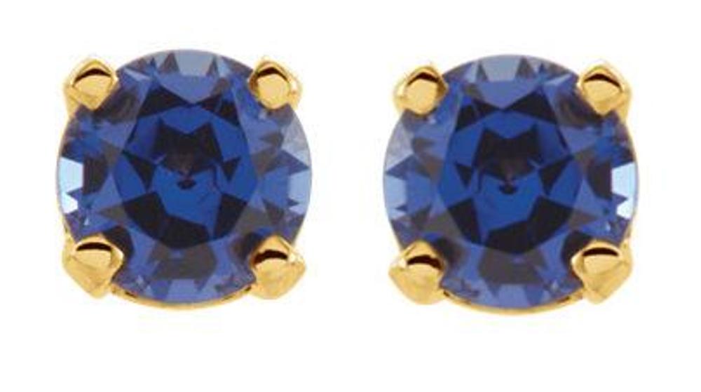 Created  Blue Sapphire Youth Earrings , 14k Yellow Gold
