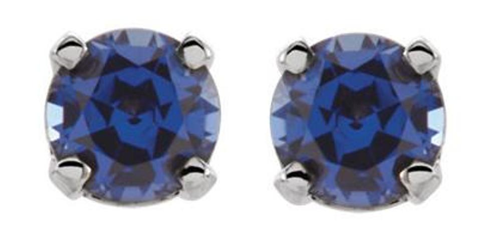 Created Blue Sapphire Youth Earrings, Sterling Silver 
