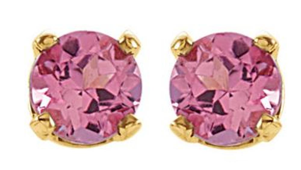 Created  Pink Tourmaline Youth Earrings, 14k Yellow Gold 
