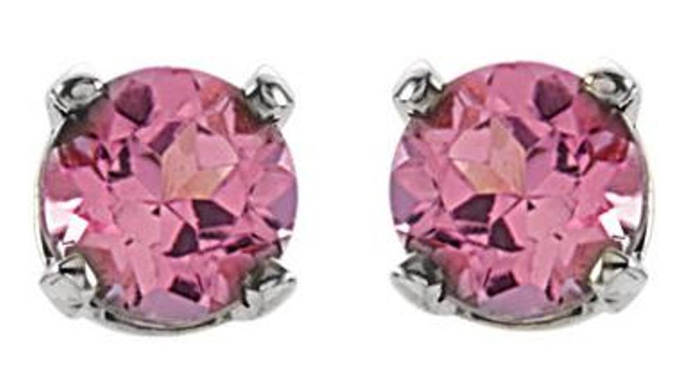 Created Pink Tourmaline Youth Earrings, Sterling Silver 
