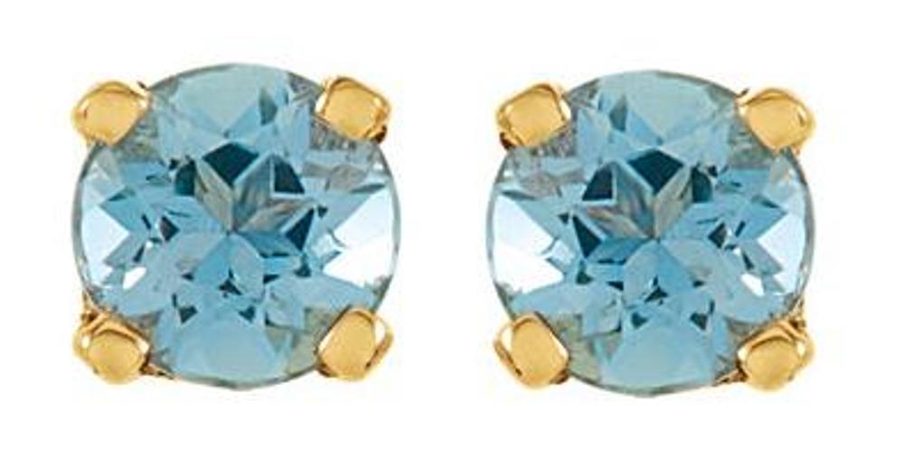 Created  Blue Zircon Youth Earrings, 14k Yellow Gold
