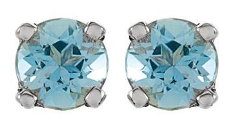 Created Blue Zircon Youth Earrings, Sterling Silver
