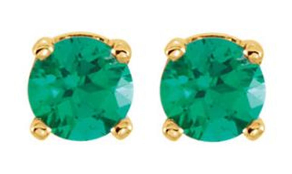 Genuine Emerald Youth Earrings ,14k Yellow Gold
