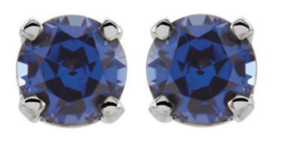 Genuine Blue Sapphire Youth Earrings , Rhodium-Plated 14k White Gold
