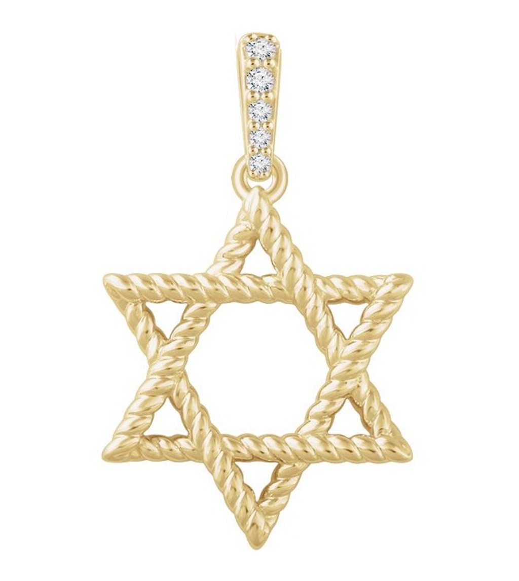 Diamond Rope-Trim Star of David 14k Yellow Gold Pendant