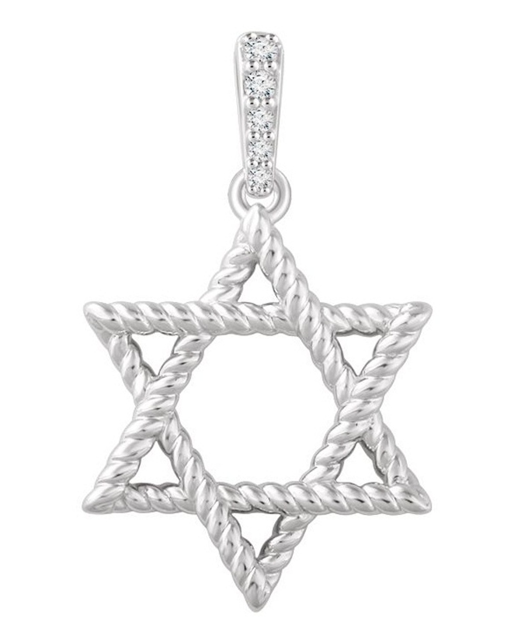 Diamond Rope-Trim Star of David Rhodium-Plated 14k White Gold Pendant